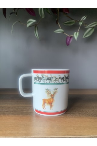 Yeni Yıl-noel Geyik Model Tekli Kupa Çok Renkli