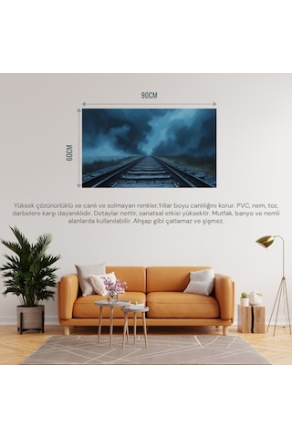 Doğa Ve Manzara Yatay Sis İçinde Kaybolan Demir Yolu Rayları Melankolik Ruh Hali 01 Çerçevesiz 90x60cm Pvc Tablo