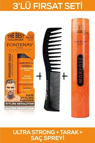 Fontenay Saç Şekillendirici Pudra Toz Wax Ultra Strong Turuncu + Şekil Tarağı + Saç Sprey 3'lü Set