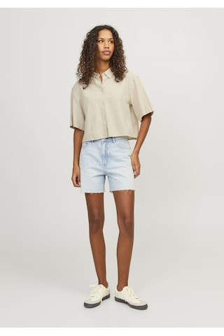 Jack & Jones Kadın Crop Keten Gömlek - Lulu 12231335 Cement Bej