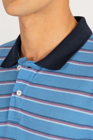 Tudors Slim Fit Dar Kesim Çizgili Polo Yaka Pike T-Shirt-24259 Mavi