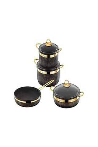 Brioni Royal Stone Tencere Seti 7 Parça Kumtaşı& Altın