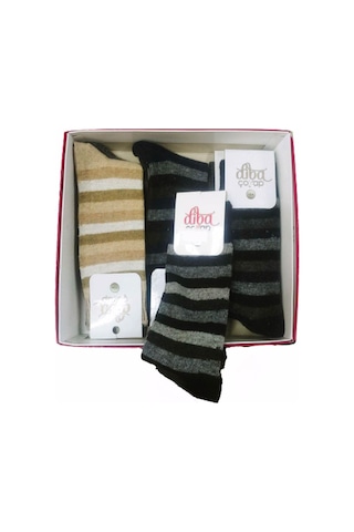 Diba Kadın Yün Çizgili Karışık Renkli Soket Çorap - 12 Adet Çok Renkli