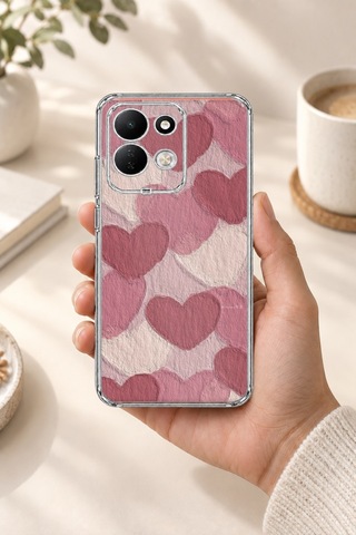 Redmi 17 4g/5g Uyumlu Pastel Gül Kurusu Ve Pembe Kalpli Baskılı Silikon Kılıf