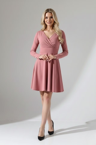Defymoda Kadın Uzun Kollu Zarif Kloş Elbise Pembe