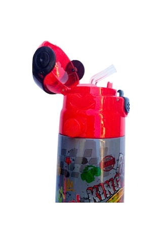Askılı Pipetli Çelik Suluk Matara 550 Ml Koyu Gri Çok Renkli