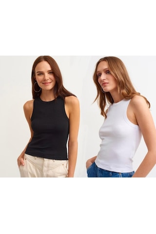 Refox Kadın 2'li Paket Fitilli Halter Yaka Örme Atlet T-shirt