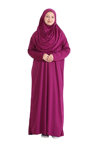 Modish Group Keseli Namaz Elbisesi Eşarp Ve Tesbih Hazır Tesettür Giyim Türban Müslüman Giysi Takım Fuşya