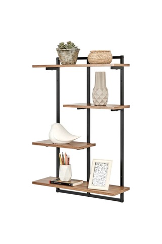 Aju Modern Duvar Rafı - 4 Katlı Metal Şık Modern Yüzen Pencere Duvar Rafı Kitaplık Düzenleyici Raf Siyah