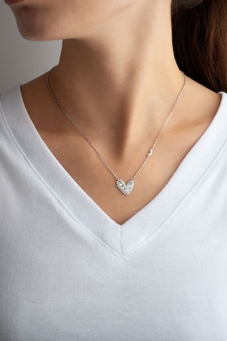 Love 18 Ayar Beyaz Altın Kaplama 45 Cm Gümüş Kalp Kolye