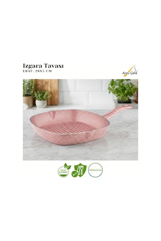 10 Parça Granit Set Cam Kapak - Pembe Pembe