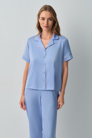 Suwen Clara Gömlek Yaka Pijama Takımı Wsh10510061015 Mavi