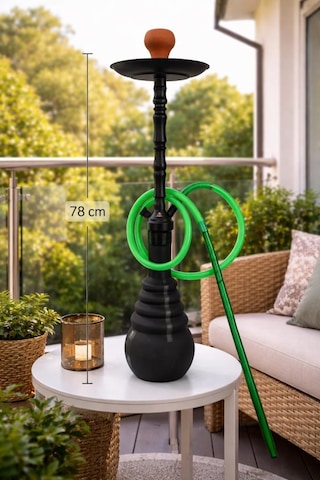Hdmarketim Büyük Boy Nargile Takımı Cafe & Lounge Kullanımına Uygun Kalın Cam Şişe, Tek Hortumlu 78 Cm