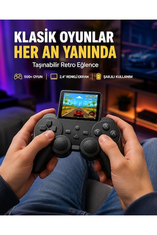 500 Dahili Oyunlu Taşınabilir Retro El Konsolu-2.4 İnç Renkli Ekranlı Diğer