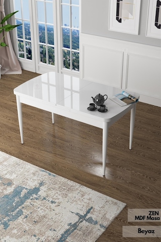 Canisa Concept Zen Serisi 80x132 Mdf Açılabilir Beyaz Masa Takımı 4 Gri Sandalye Ve 1 Bench Beyaz Masa Sandalye Ve Bench Gri