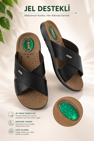 Daye 45008 Hafif Yumuşak Tabanlı Comfort Jelli Çapraz Bant Erkek Terlik Siyah