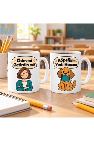 Storeşahin Ödevini Getirdin Mi 2'li Porselen Kupa Seti - Model 400 Shn0720 Çok Renkli