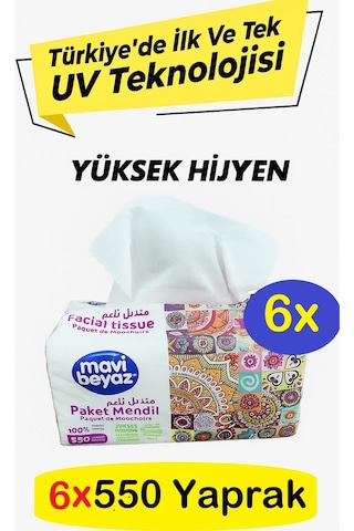 Mavi Beyaz Pratik Paket Çek Kullan Mendil - Peçete 6x550 Yaprak