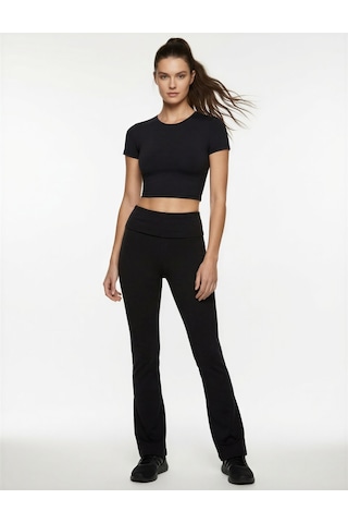 Koton Katlı Slim Fit Yüksek Bel Uzun İspanyol Paça Spor Tayt Siyah 6wak40322nk Siyah