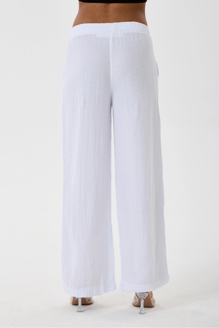 Dıanna Kadın Beli Lastikli Wide Leg Müslin Pantolon %100 Pamuk Geniş Bol Paça Rahat Ofis & Günlük Stil Beyaz