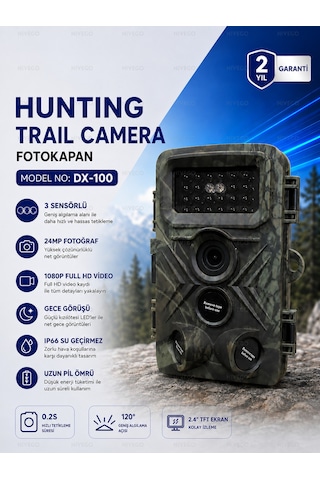 Nvg Fotokapan 24MP 1080P Full HD Gece Görüşlü 3 Sensörlü IP66 Su Geçirmez Hızlı Tetikleme 120° Geniş Algılama Açısı