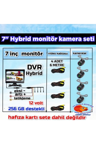4 Adet Ledsiz Ahd 720p Balık Gözü Lens Kelebek Kamera 7 İnç Qled Hybrid Dvr Monitör 12 Volt 256 Gb