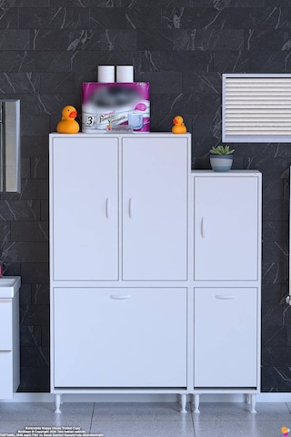 Bedi 125 Cm 2 Bölme Sepetli 3 Kapaklı Çok Amaçlı Banyo Mutfak/kiler Dolabı 75+50 X160x32,5 Cm Beyaz