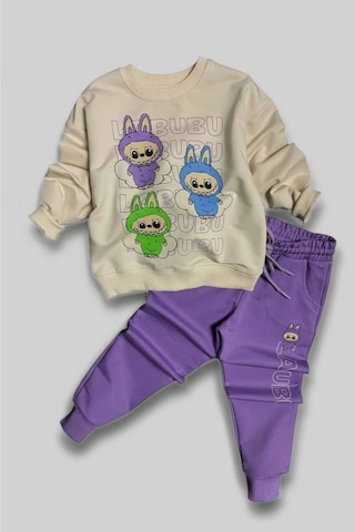 Labubu Desenli Kız Çocuk Lila Renk Eşofman Takım 2 Li Set Lila