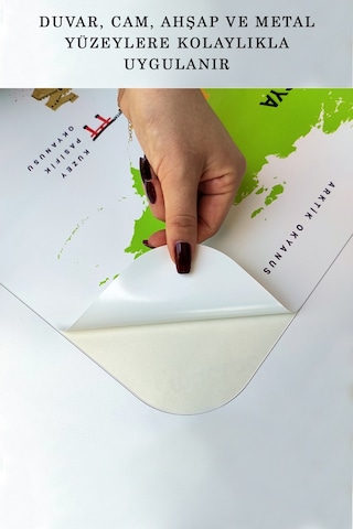 Harita Sepeti Türkçe Ülke Bayrak Lı Eğitici Başkent Detaylı Atlası Dünya Haritası Duvar Sticker -3841-b-85 x 130 CM