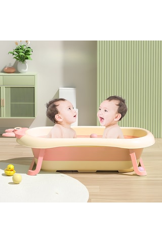 Katlanabilir Termometreli Bebek Küveti Filesi Bebek Havuzu Pembe