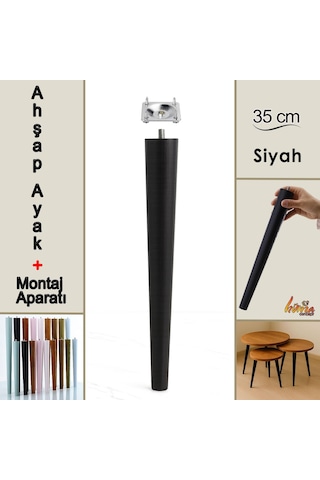 Ahşap Ayak 35 Cm Siyah M8 Civatalı Bağlantı Aparatlı Mobilya Tabure Sehpa Masa Destek Ayağı Siyah