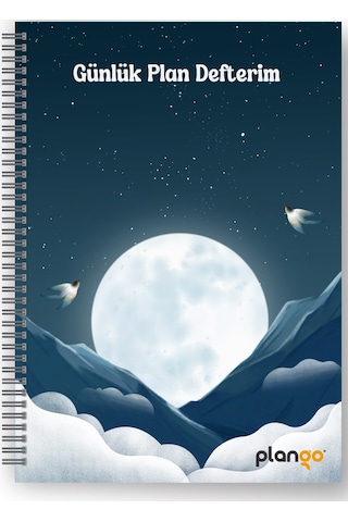 Ay Ve Bulutlar Spiralli Günlük Planlama Defteri - Planlayıcı Defter Beyaz - Mor