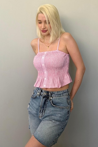 Madmext Pembe Ayarlanabilir Askı Pötikareli Crop Mg2371 Pembe