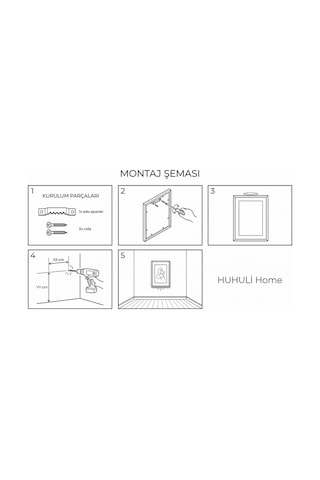 Doğal Ahşap Çerçeveli Minimal Siyah Beyaz Çiçek Desenli Tablo - Modern Tema Huhu1315