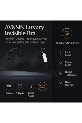 Av&sın Luxury Invisible Bra Premium Dikişsiz Toparlayıcı Sütyen Lazer Kesim Balensiz Destekli Siyah Beyaz