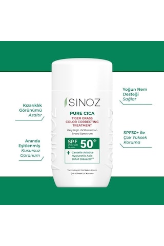 Sinoz Spf50 Pure Cica Anında Ton Eşitleyici Sıvı Yüz Güneş Kremi 50ml