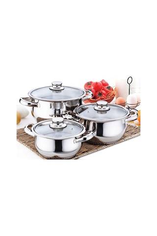 Gülsan Çakır 6 Parça Mini Çelik Tencere Seti Cam Kapak