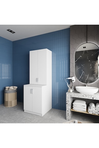 Aspen Çamaşır Ve Kurutma Makinesi Dolabı Banyo Dolabı Beyaz Beyaz