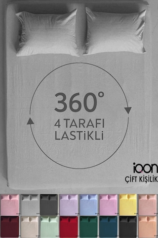 İqon Ranforce Dokuma Lastikli Çarşaf Takımı Çift Kişilik - 21 Renk Gri