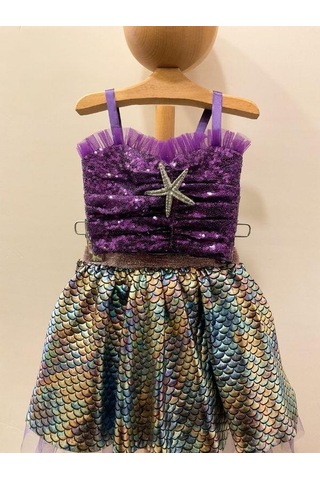 Kız Çocuk Croplu Tütülü Deniz Kızı Kostümü-15769 Mor