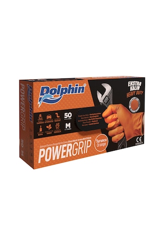 Dolphin Nitril Powergrip Ekstra Kalın Elmas Dokulu Eldiven Turuncu Meidum Orta Boy - 50'li 5 Paket