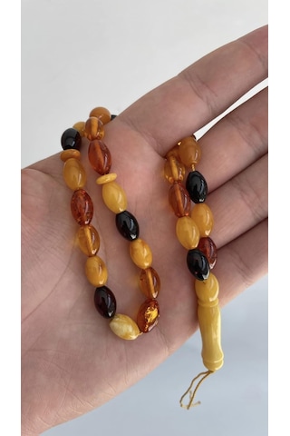 Renk Karması Doğal Kaya Damla Kehribar Tesbih 33lük 11,7x7,5mm 13,80 Gram