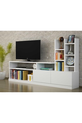 Dekorister Dolunay Kitaplıklı Tv Ünitesi Beyaz