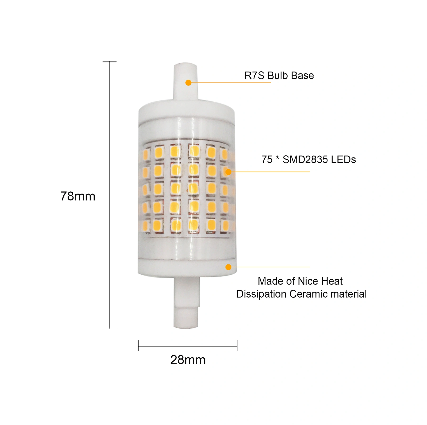 Youmex R7s Tabanlı Mısır Işığı 75 Led 10w 220-240v Sürekli Dimmable Ip42 Beyaz Işık 360 Aydınlatma