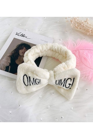 Toyaş Omg Peluş Bandana Makyaj Spa Saç Bandı Beyaz Çok Renkli
