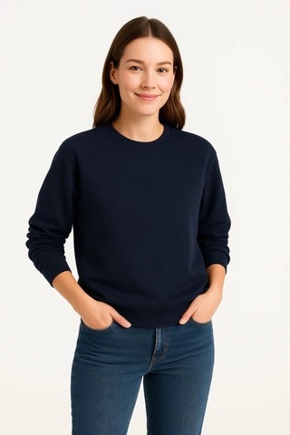 Valensdesign Üç İplik Düz Bisiklet Yaka Sweatshirt - Lacivert