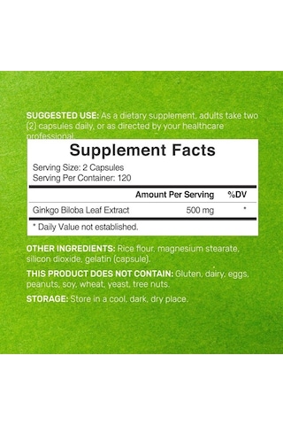 Ginkgo Biloba 500mg Per Serving, 240 Capsules