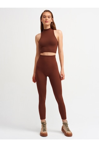 Trendy Butik Kadın Kahverengi Yüksek Bel Fitilli Taytkahvexl Kahverengi