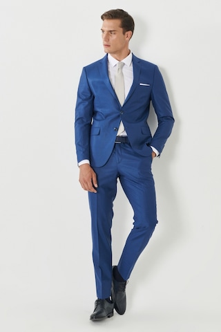 AC&Co / Altınyıldız Classics Eksta Slim Fit Dar Kesim Mono Yaka Kareli Mavi Takım Elbise Mavi-48-6N Mavi