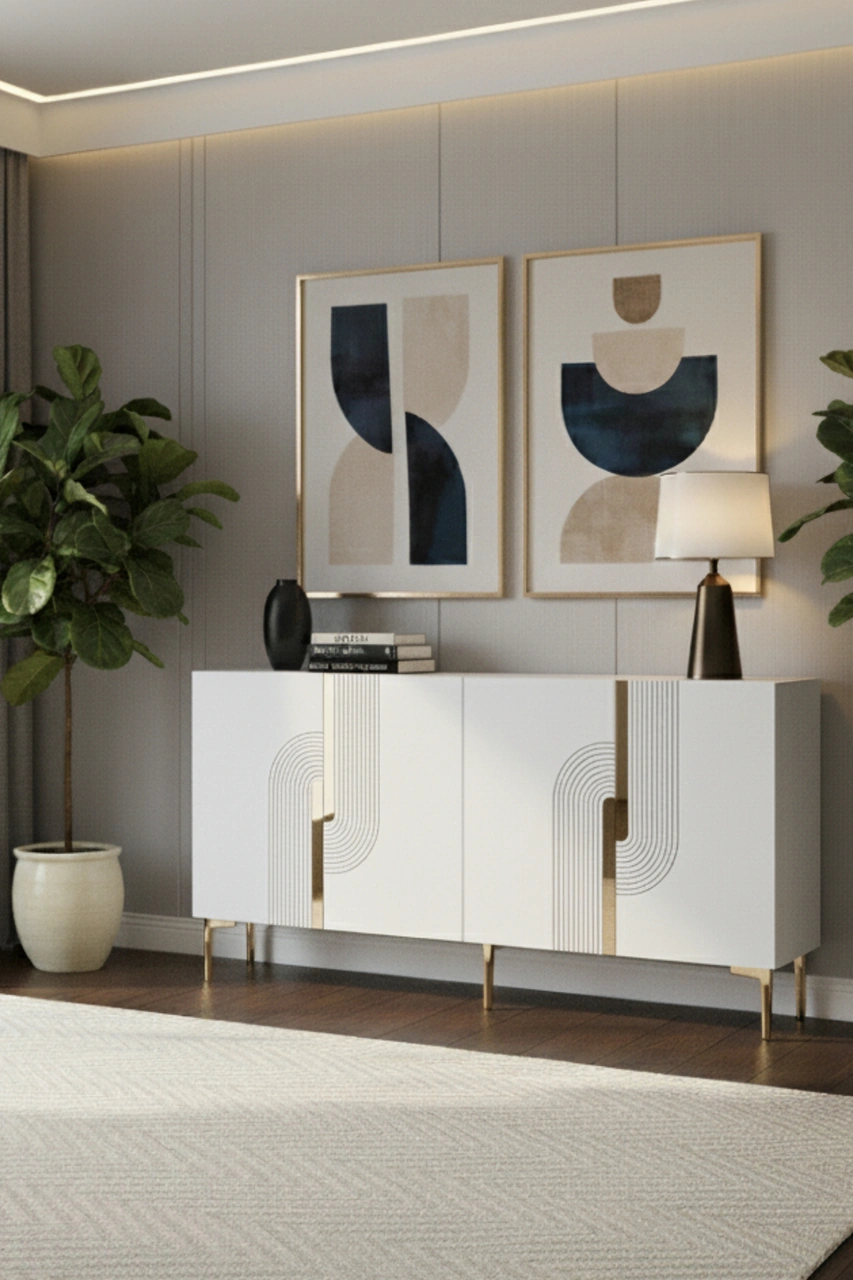 Ka1516bg Meyra150 Konsol, Kahve Köşesi, Tv Sehpası Beyaz-gold 150cm Beyaz